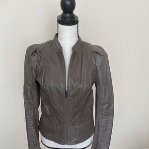 Hinge Taupe/Grey Fitted Leather Jacket Small